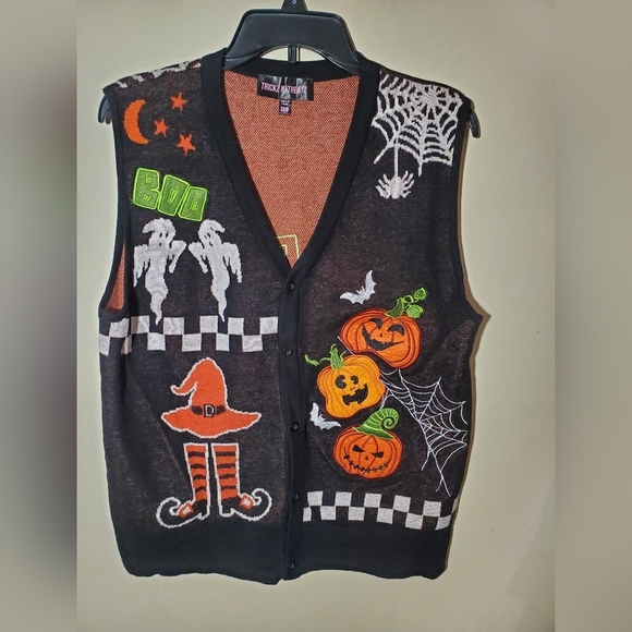 Dolls Kill Sweaters - Dolls Kill Pumpkin Ghost Hallowed Grounds Knit Vest Size XS